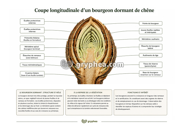 Coupe longitudinale d'un bourgeon dormant de chêne - gryphea.org
